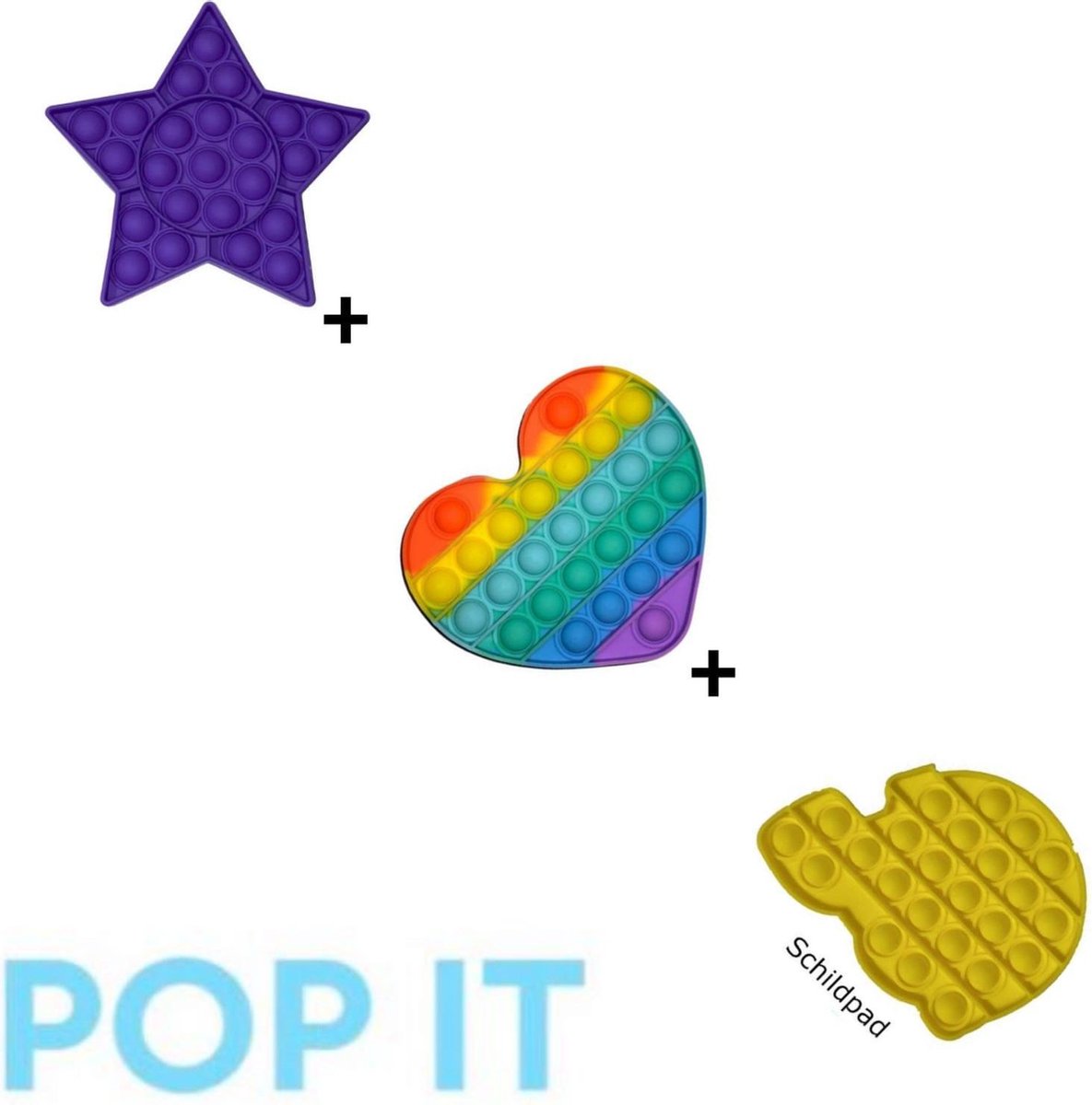 POP IT | Fidget toys pakket | Unieke Set 3 in 1  Ster paars + Regenboog hartje & Schildpad geel | Meisjes√ jongens√ volwassenen√ | Trend 2021 | Anti stress | Cadeautip